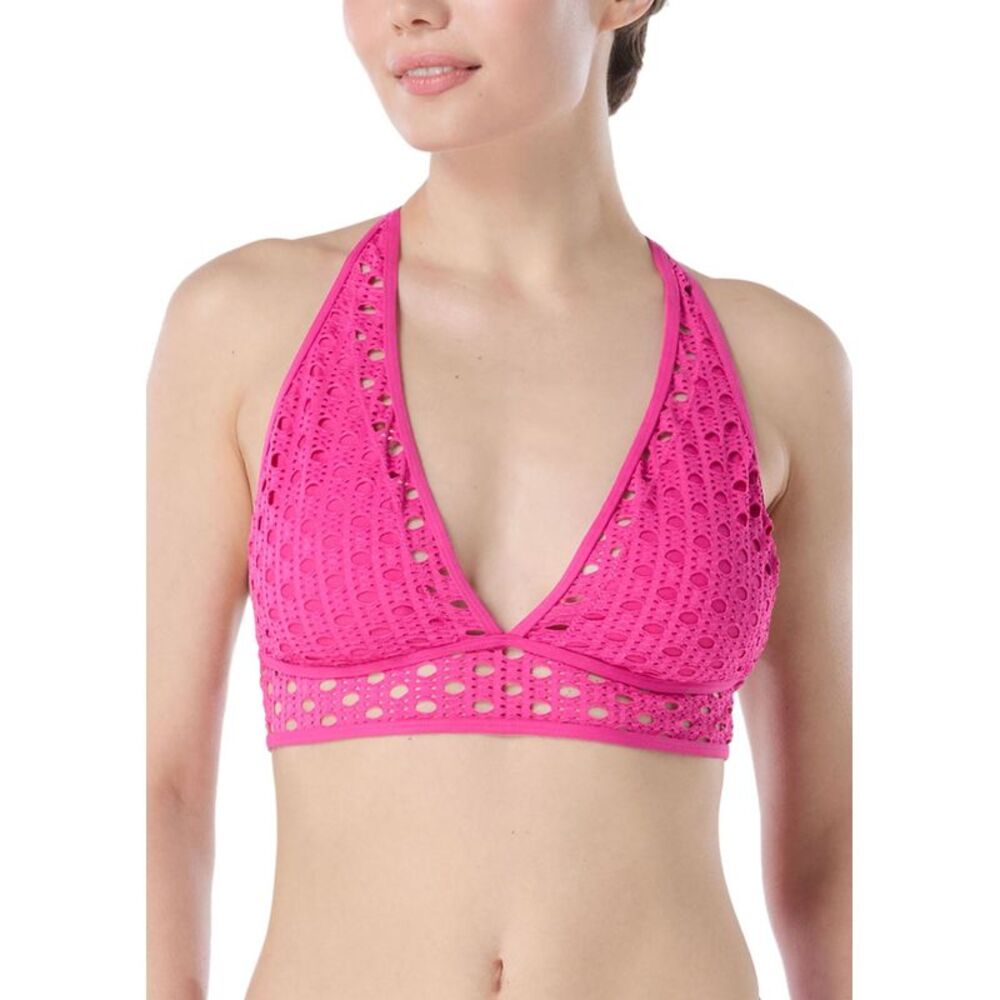 Carmen Marc Valvo Womens Crochet Halter Bikini Top Medium Ultra Pink - NWT $82